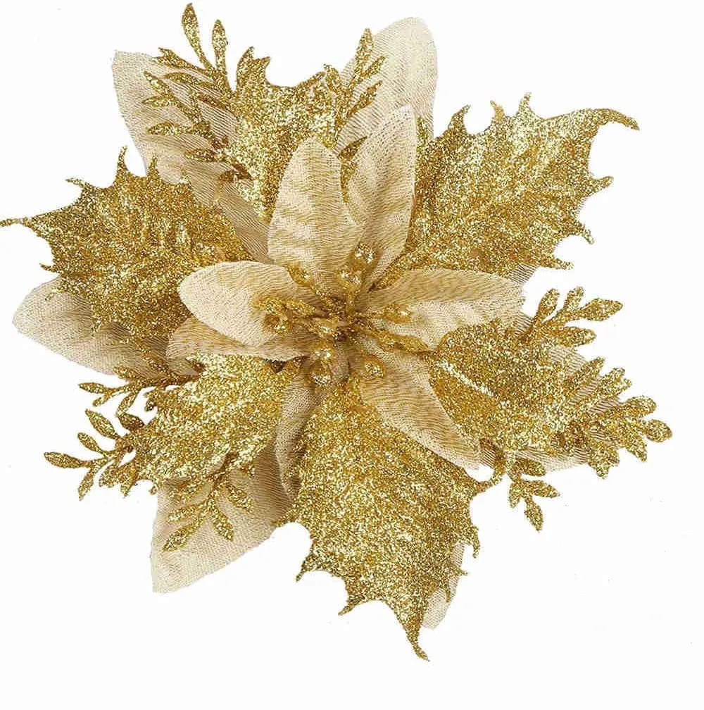 Clearance Bulk 14 Colors 6" Glitter Poinsettia Artificial Christmas Flowers Xmas Tree Ornaments Wholesale