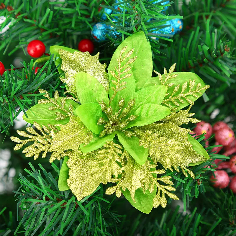 Clearance Bulk 14 Colors 6" Glitter Poinsettia Artificial Christmas Flowers Xmas Tree Ornaments Wholesale