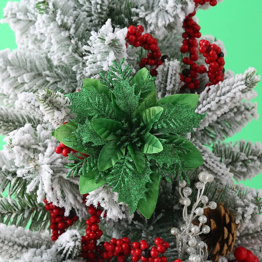 Clearance Bulk 14 Colors 6" Glitter Poinsettia Artificial Christmas Flowers Xmas Tree Ornaments Wholesale