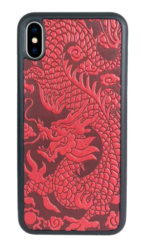 CLEARANCE Leather iPhone Cases, XS Max, Cloud Dragon, Red