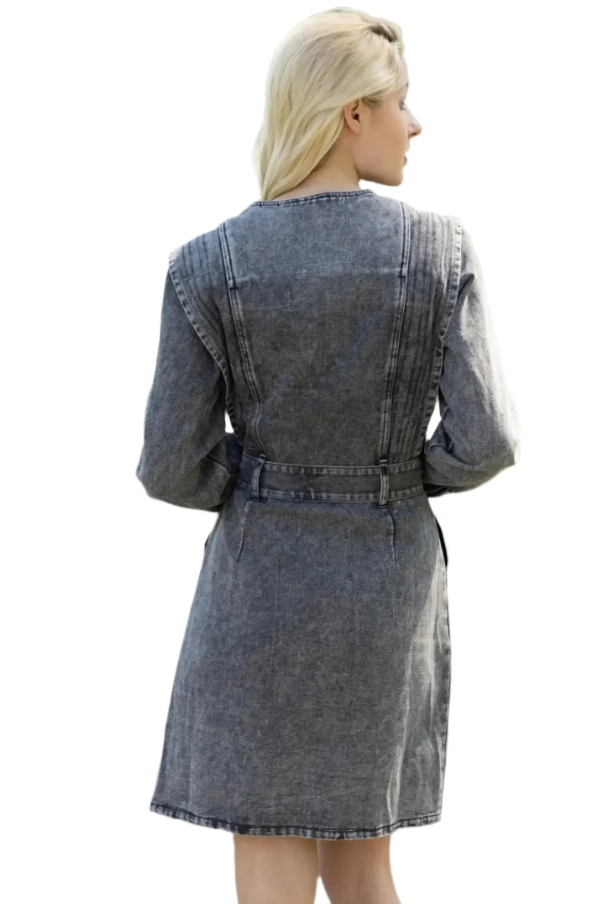 Clever Alice Asymmetrical Grey Denim Dress