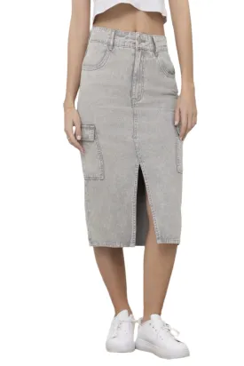 Clever Alice Grey Denim Midi Skirt