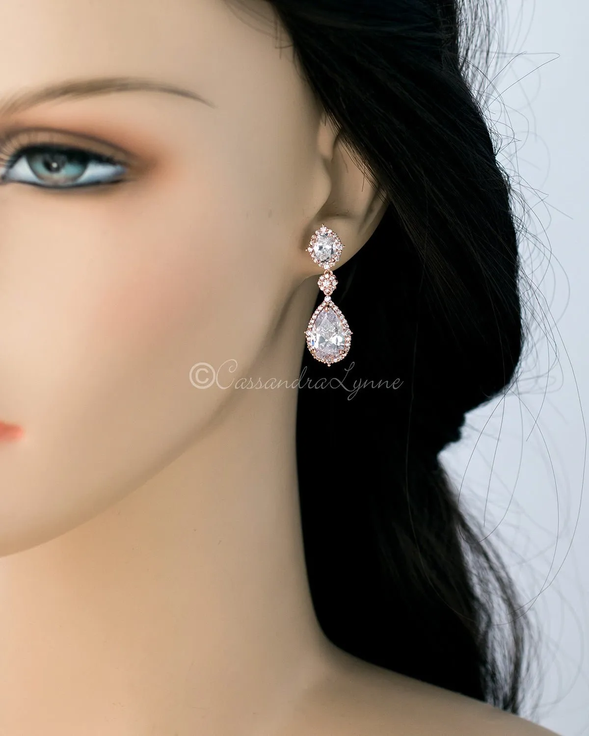 Clip-On Oval and Water Drop CZ Earrings