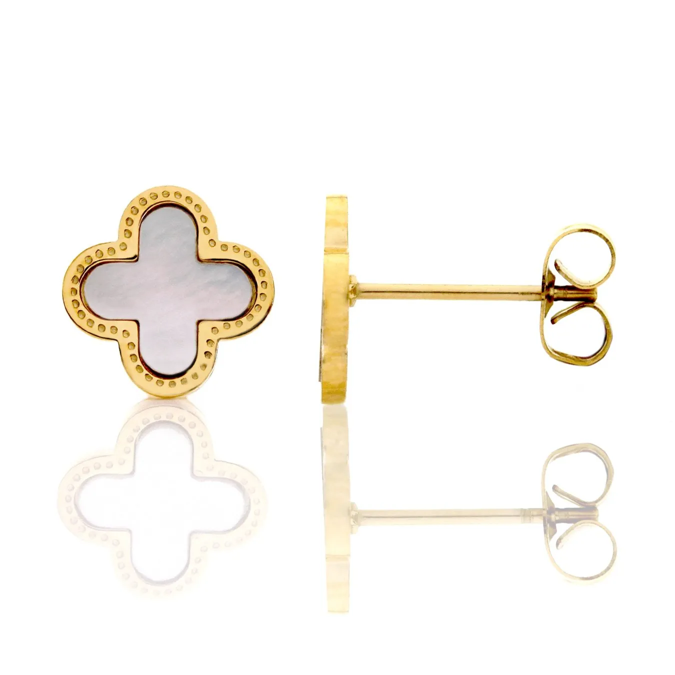 Clover Earrings - Stainless Steel (Gold & Faux Pearl)