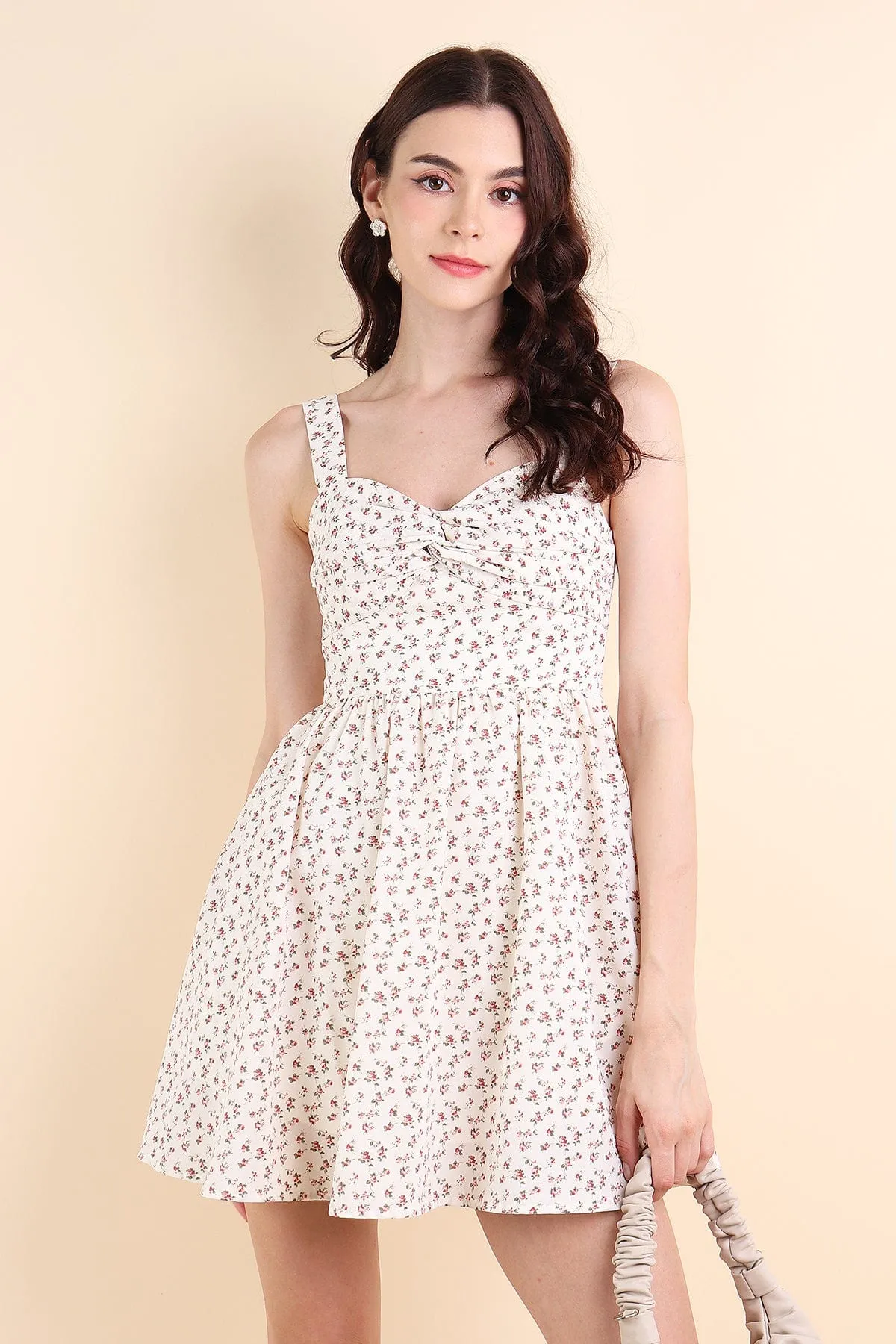 CLOVER FLORAL ROMPER DRESS IN CREAM