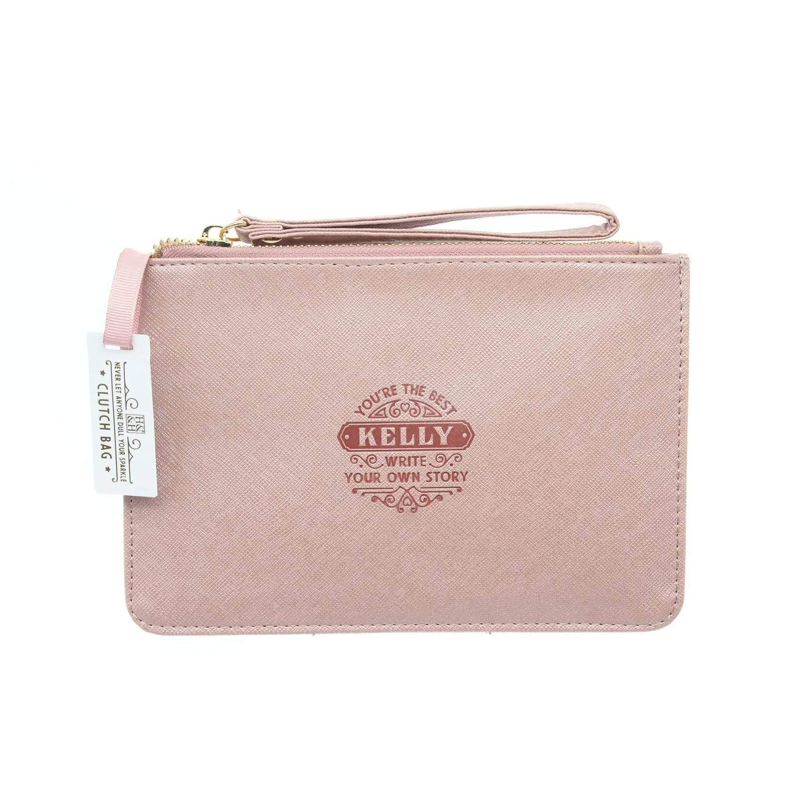 Clutch Bag With Handle & Embossed Text "Kelly"