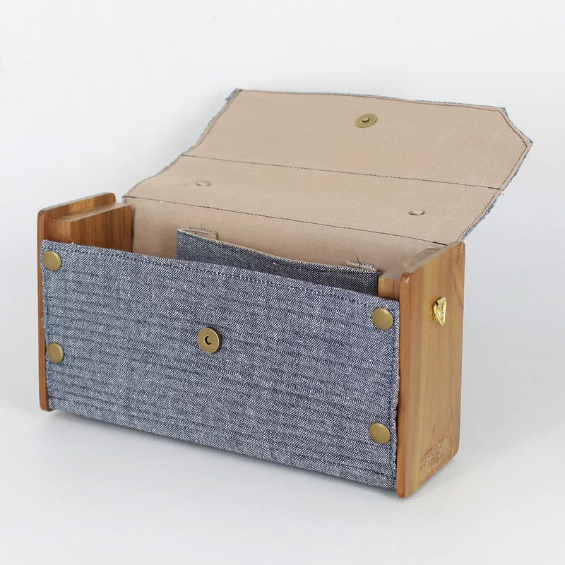 Clutch for Women | Box Clutch | Cotton & Re-Claimed Wood | Denim