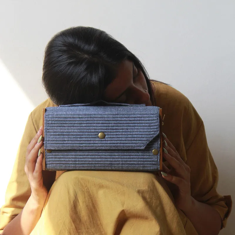 Clutch for Women | Box Clutch | Cotton & Re-Claimed Wood | Denim