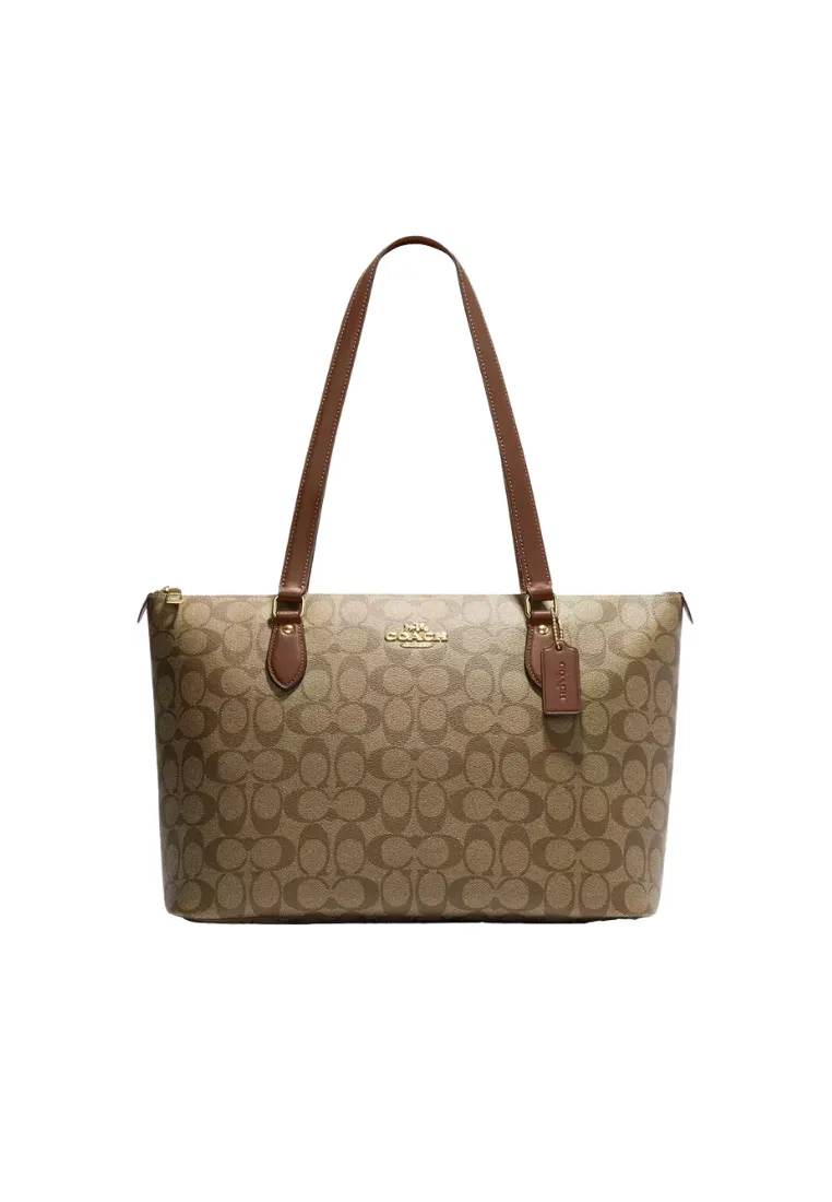 Coach Gallery Tote Bag Signature In Khaki Saddle CS187