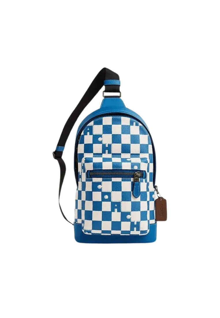 Coach West Pack With Checkerboard Print Crossbody Bag In Blue Jay Chalk CR294