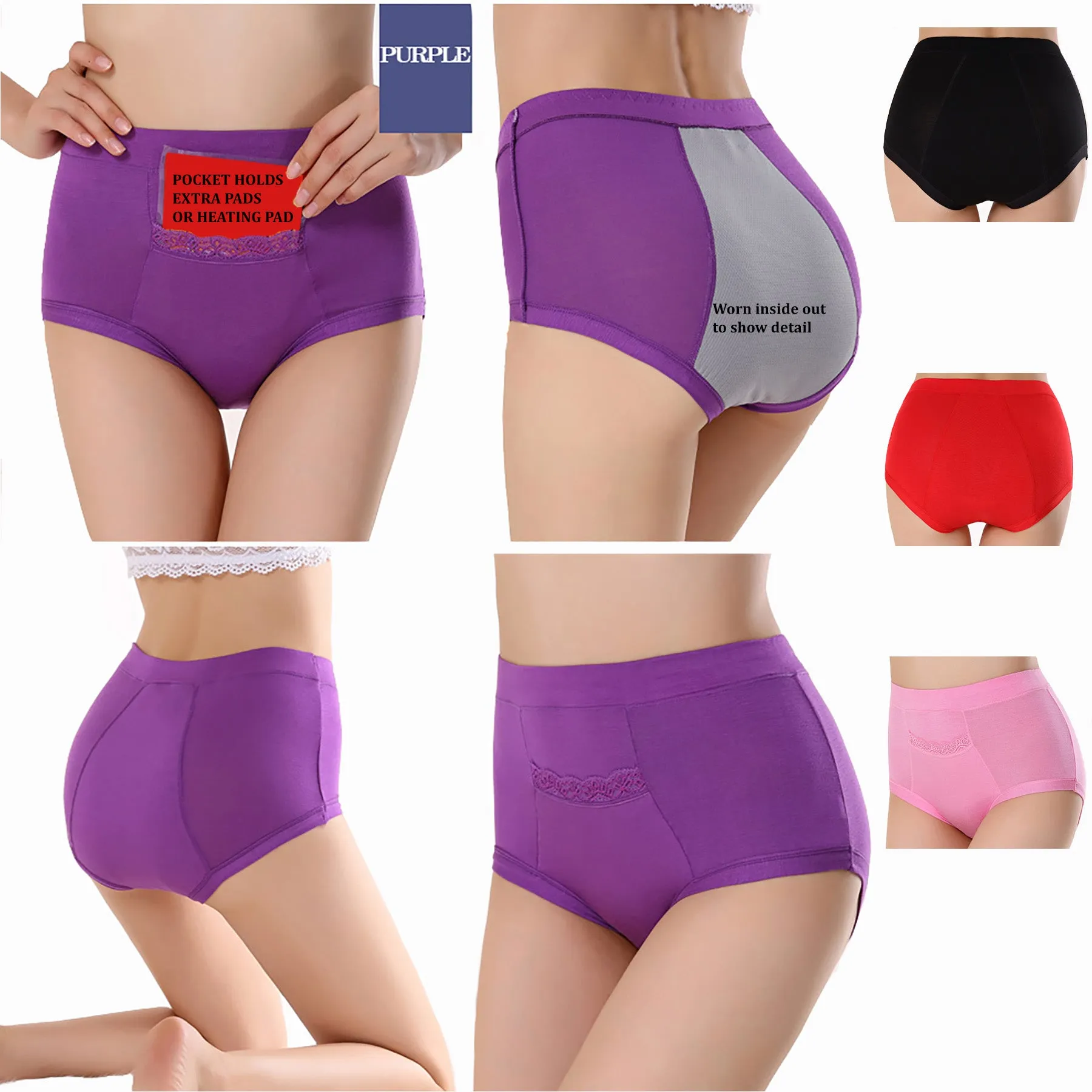 CODE RED Period Panties with Pocket- Purple- L