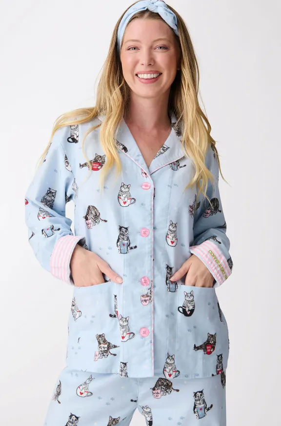 Coffee & Cat Naps Flannel PJ Set