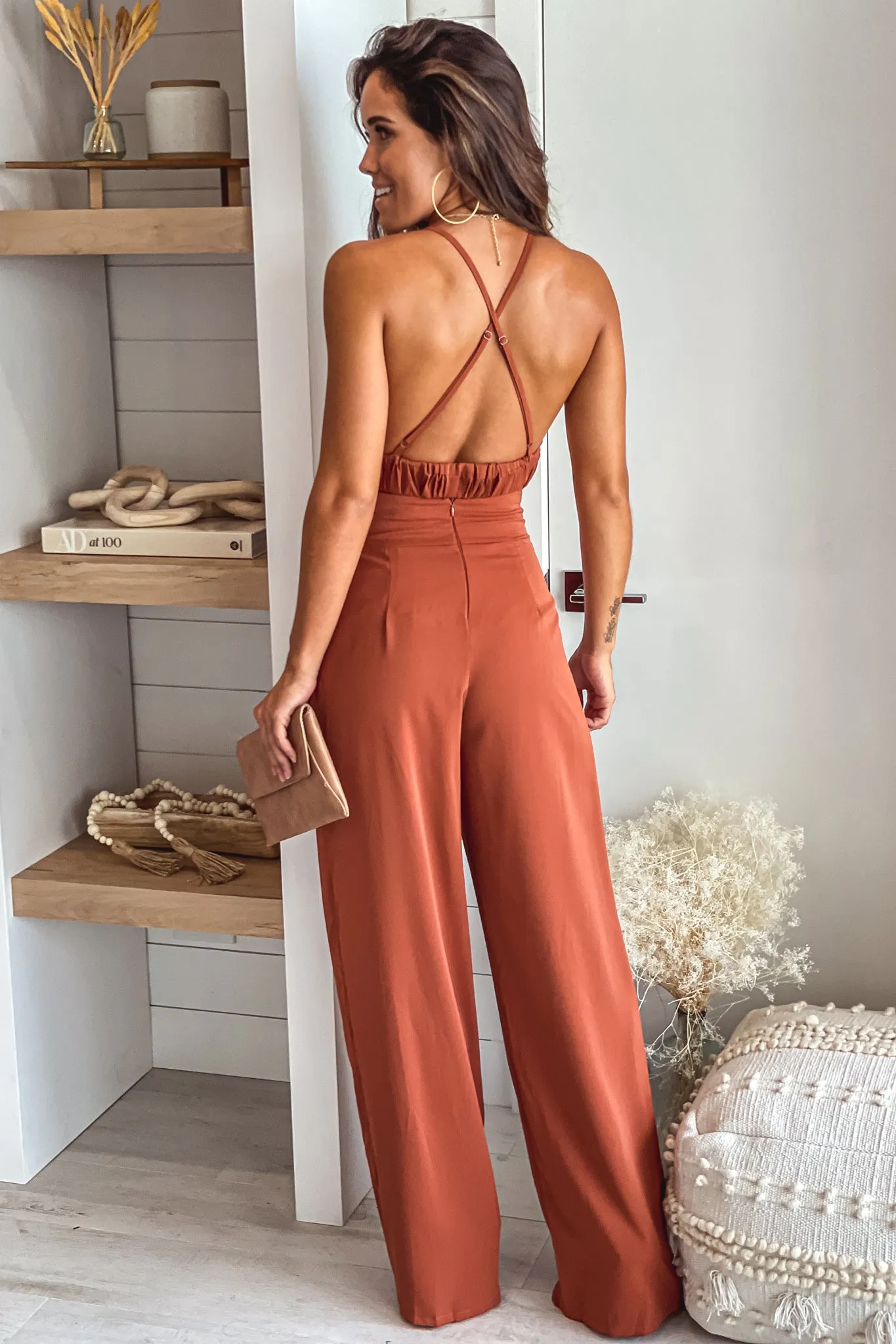 Cognac Top And Palazzo Pants Set