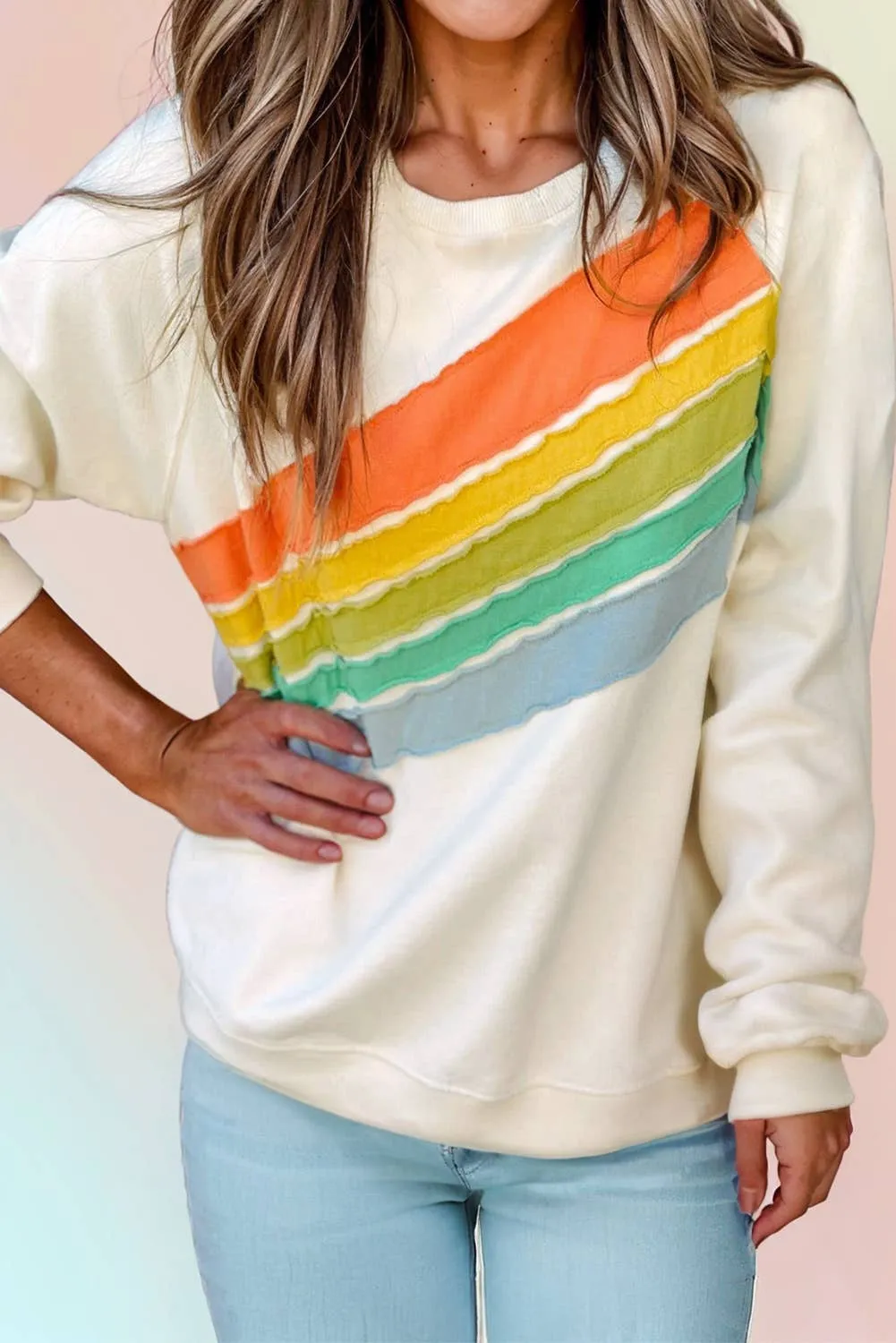 Color Block Rainbow Striped Pullover Sweatshirt