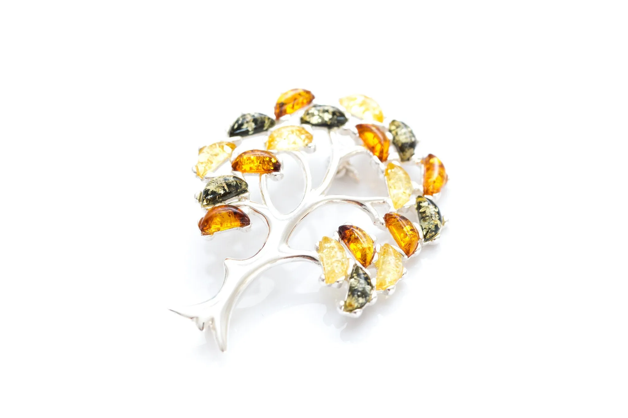 Colourful Large Amber Tree Brooch