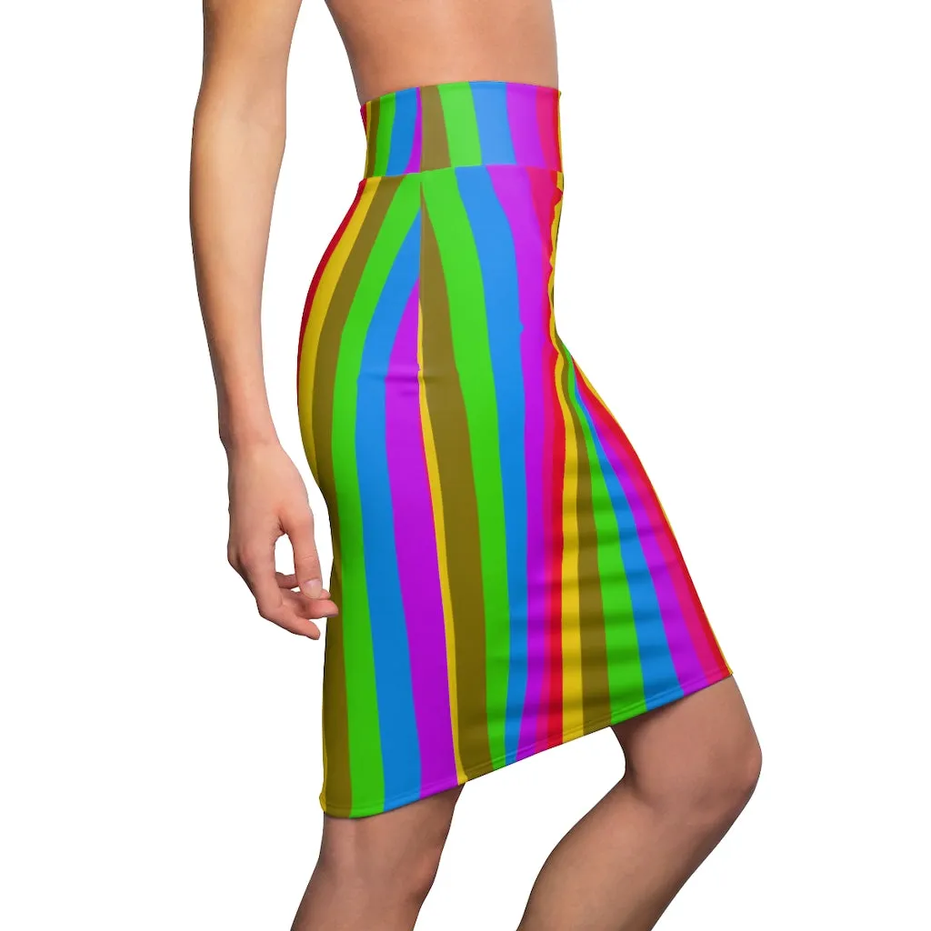 Colourful Rainbow Women's Pencil Skirt, Bright Cute Gay Pride Skirt For Women-Made in USA