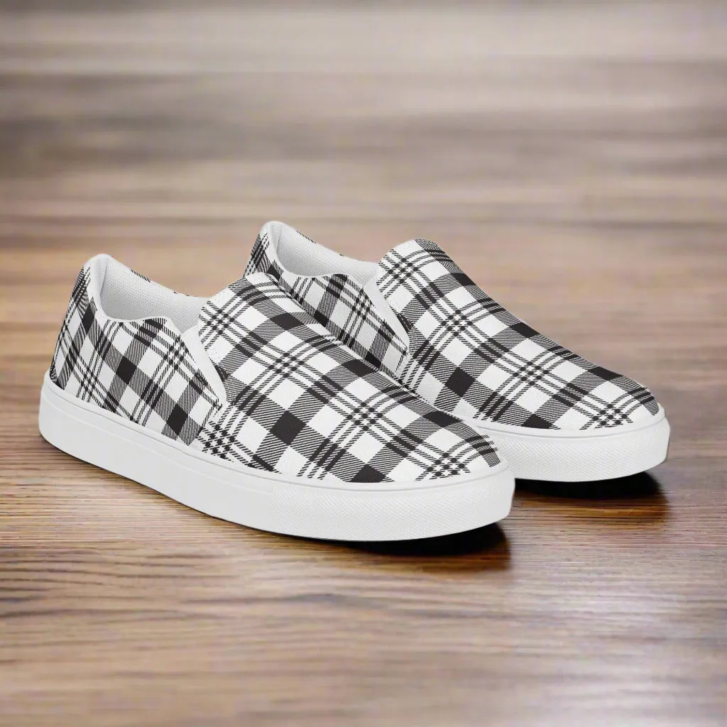 COM4T White & Black Men’s Slip-On Canvas Fashion Shoes by IOBI Original Apparel