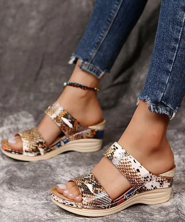 Comfortable Splicing Wedge Slide Sandals Serpentine Faux Leather LY4355