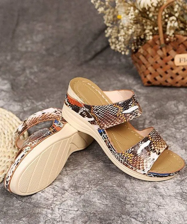 Comfortable Splicing Wedge Slide Sandals Serpentine Faux Leather LY4355