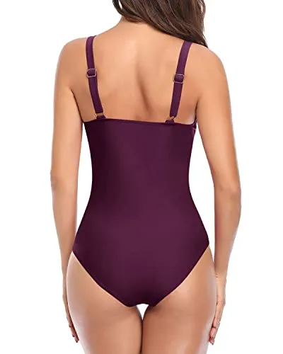 Contouring Tummy Control Sculpting One Piece Swimsuits-Maroon