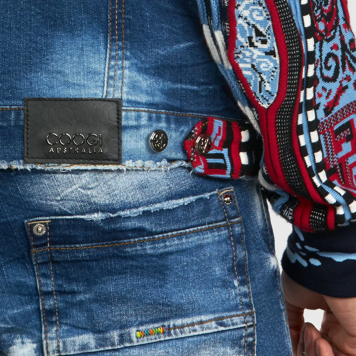 COOGI NATIVE BLUES (MIXED-MEDIA SWEATER PIECED) DENIM JACKET