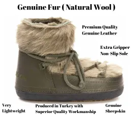 Cool Moon Women's Genuine Fur Snow Boot SCB 251316 Khaki