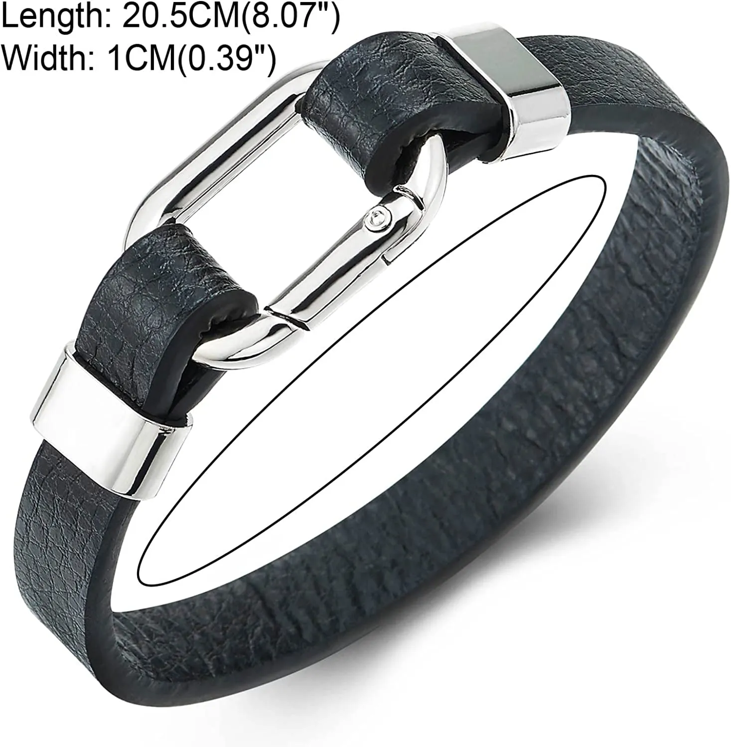 COOLSTEELANDBEYOND Square Oval Link Clasp Black Leather Bracelet Men Women, Bangle Wristband