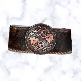 Copper Flower and Leather Cuff