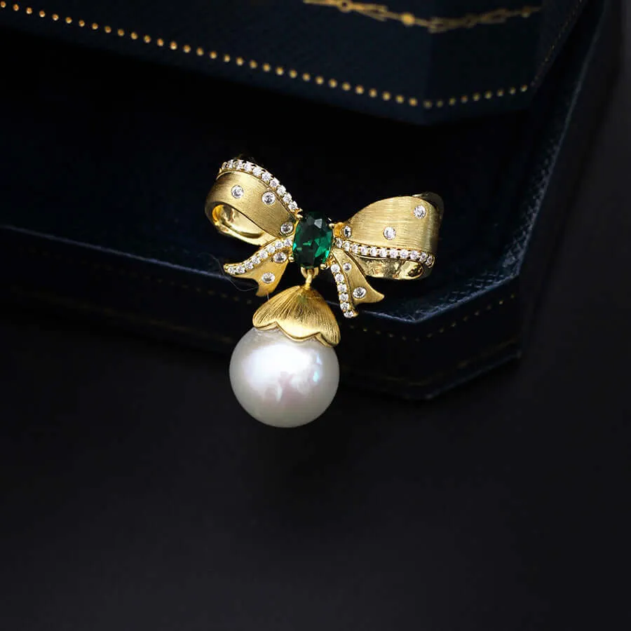 Copper Pearl Bow Brooch