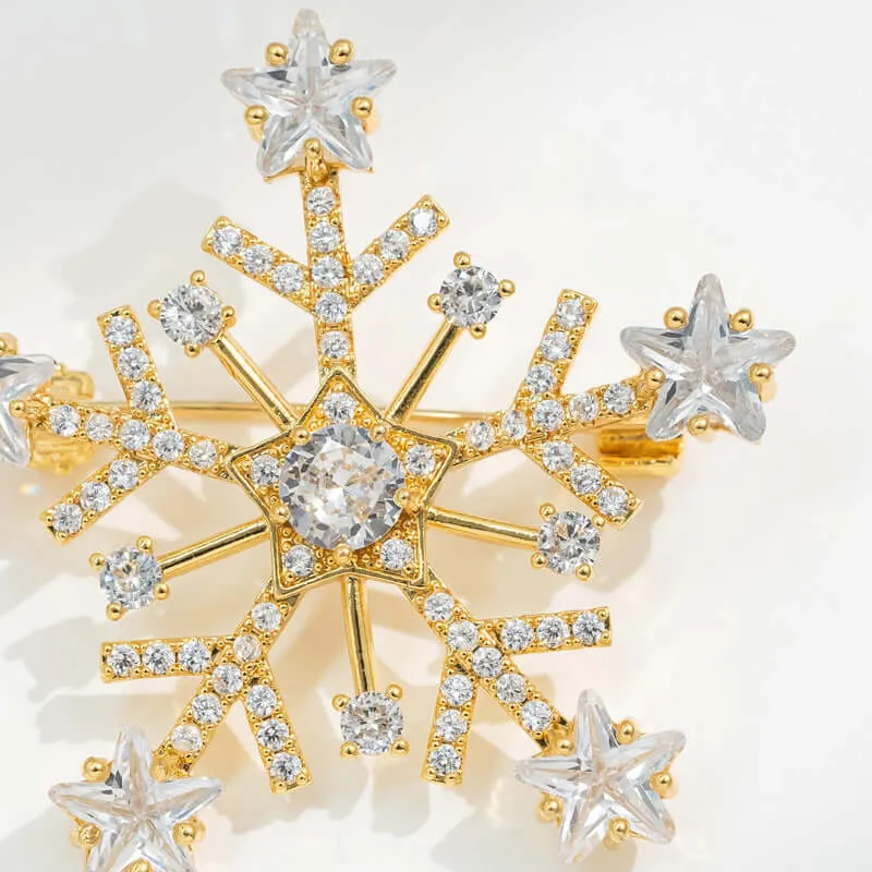 Copper White Diamond Snowflake Brooch