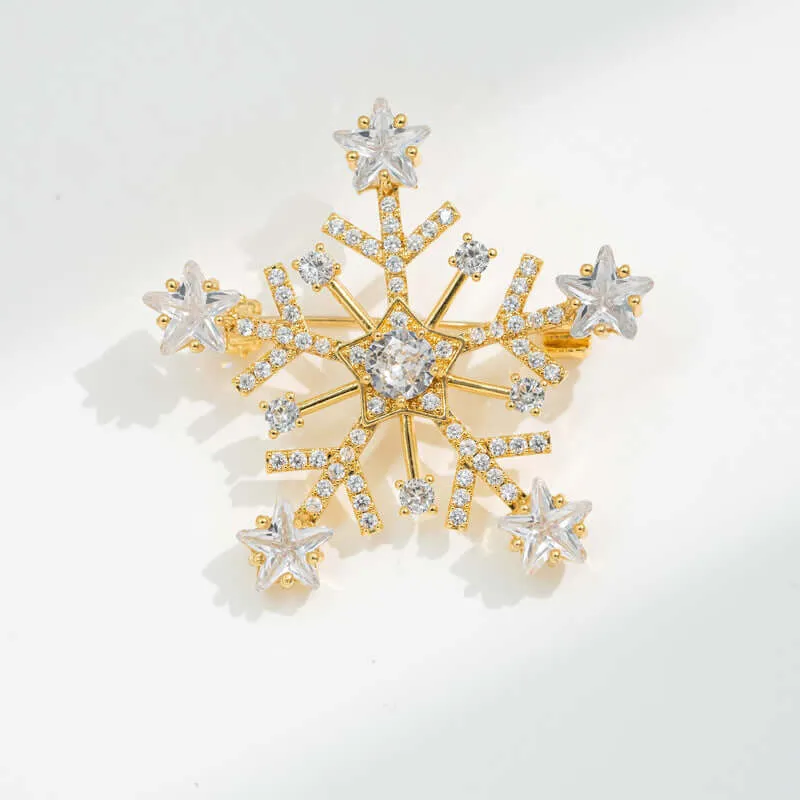 Copper White Diamond Snowflake Brooch