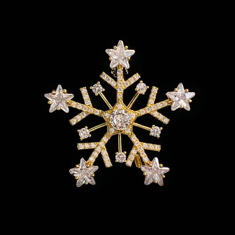 Copper White Diamond Snowflake Brooch