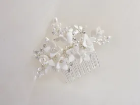 Cora - Porcelain Floral & Pearl Bridal Hair Comb