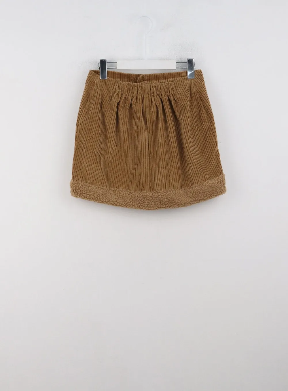 Corduroy Faux Fur Trimmed Mini Skirt CN329