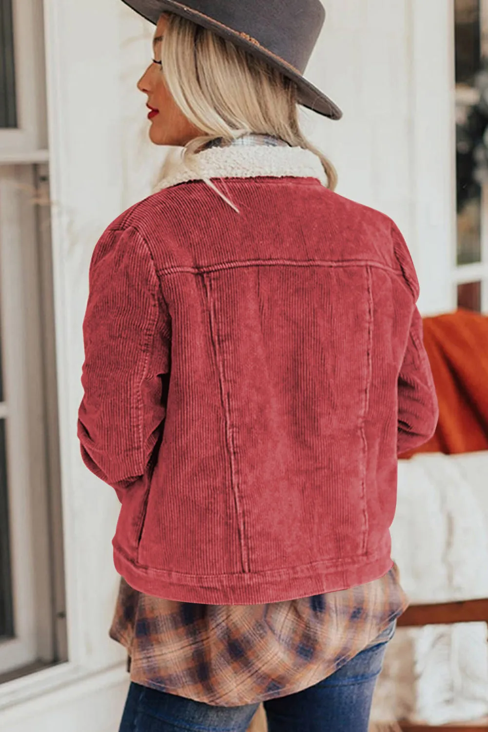 Corduroy Sherpa Snap Button Flap Jacket