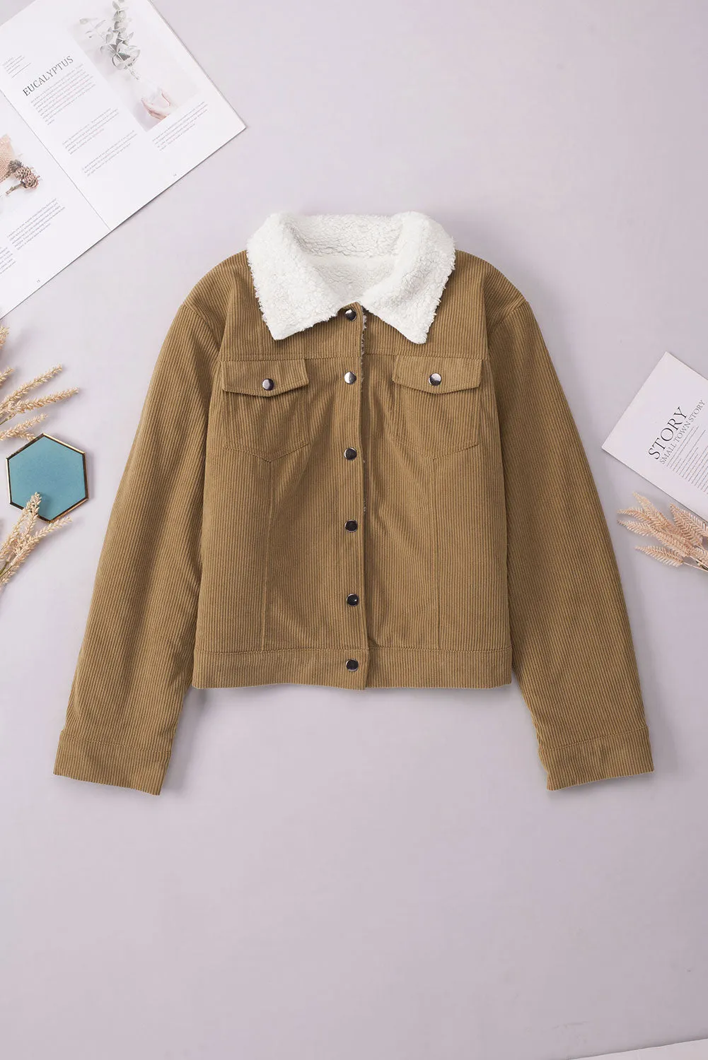 Corduroy Sherpa Snap Button Flap Jacket