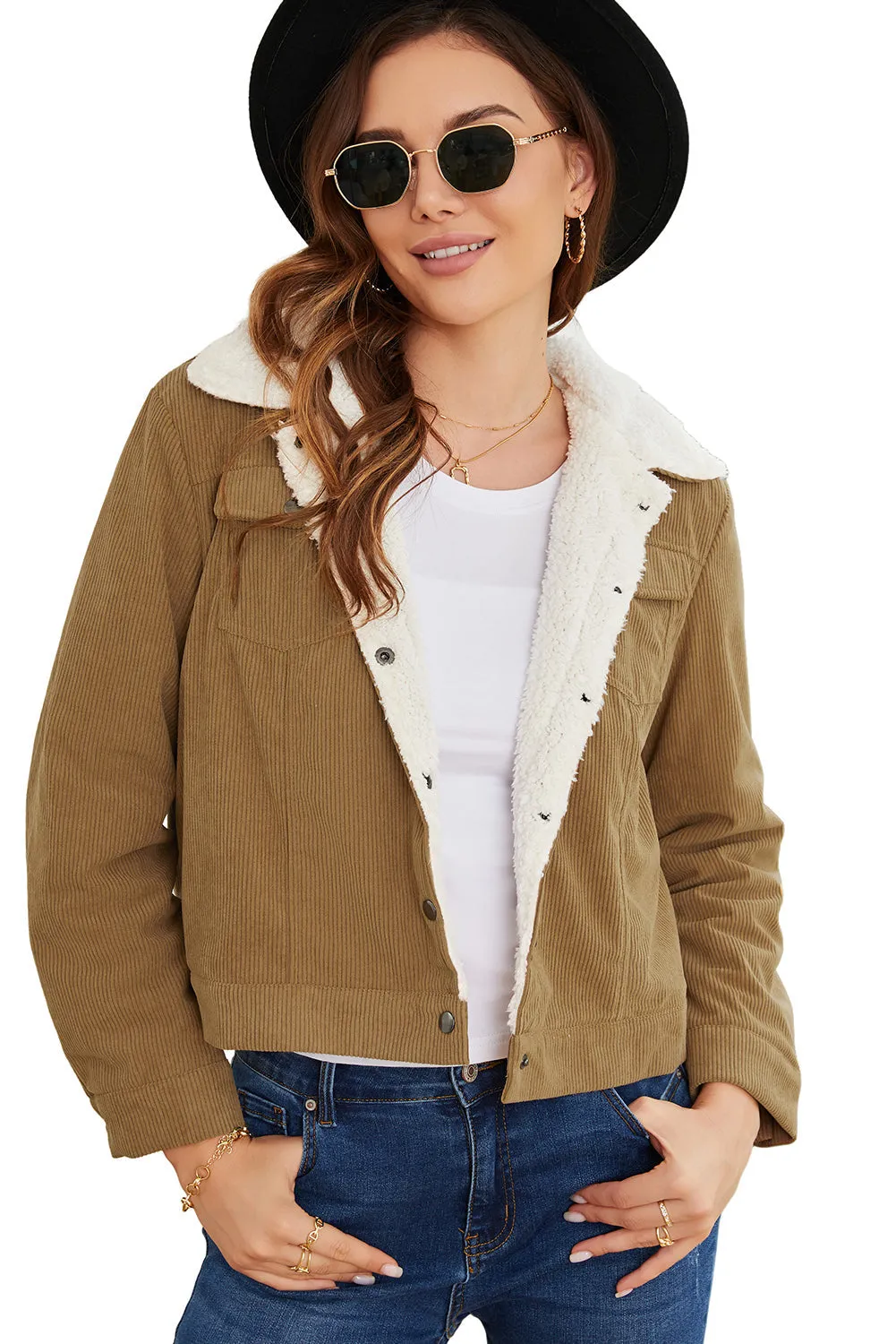 Corduroy Sherpa Snap Button Flap Jacket