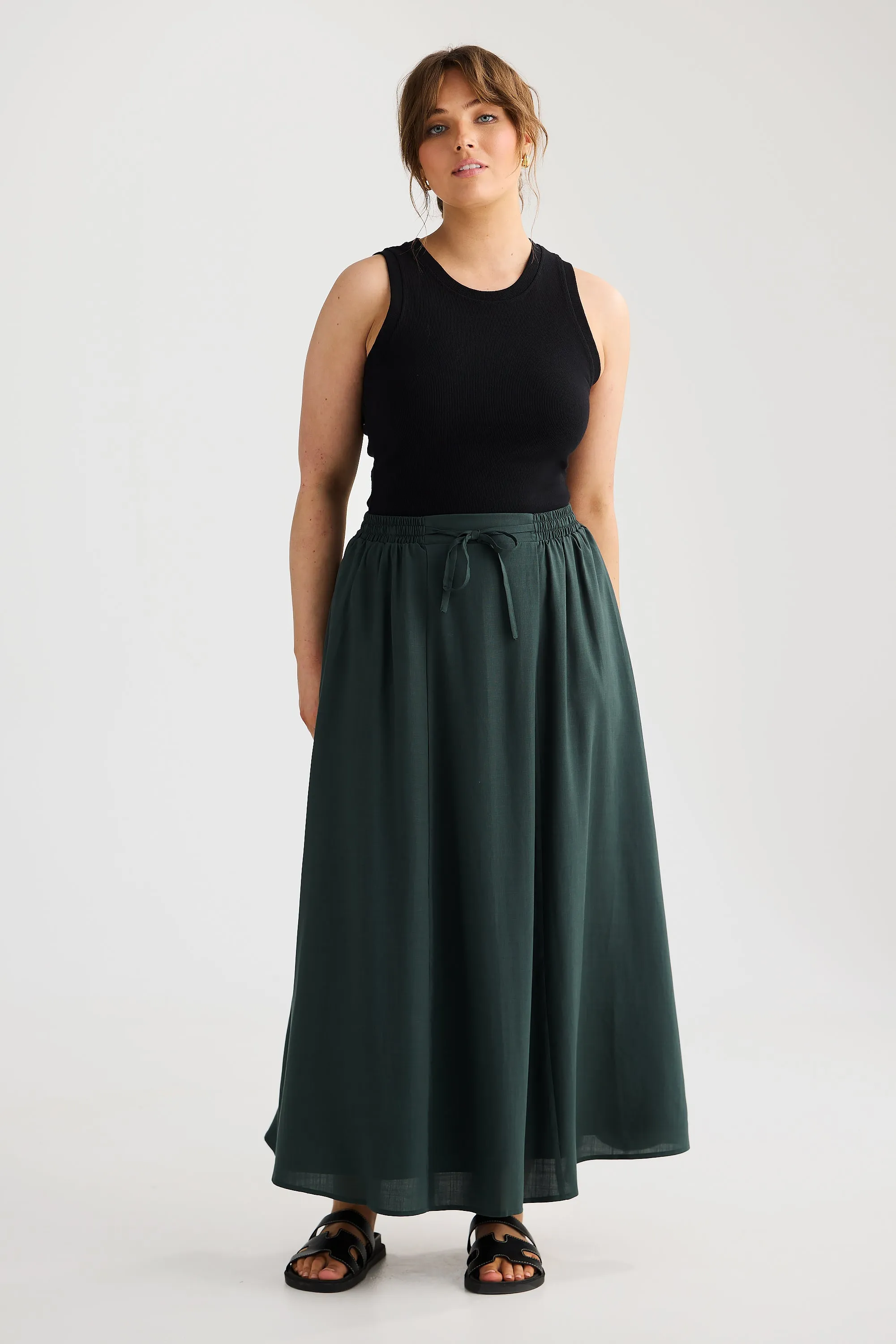 Core Drawstring Midi Skirt - Pine Green