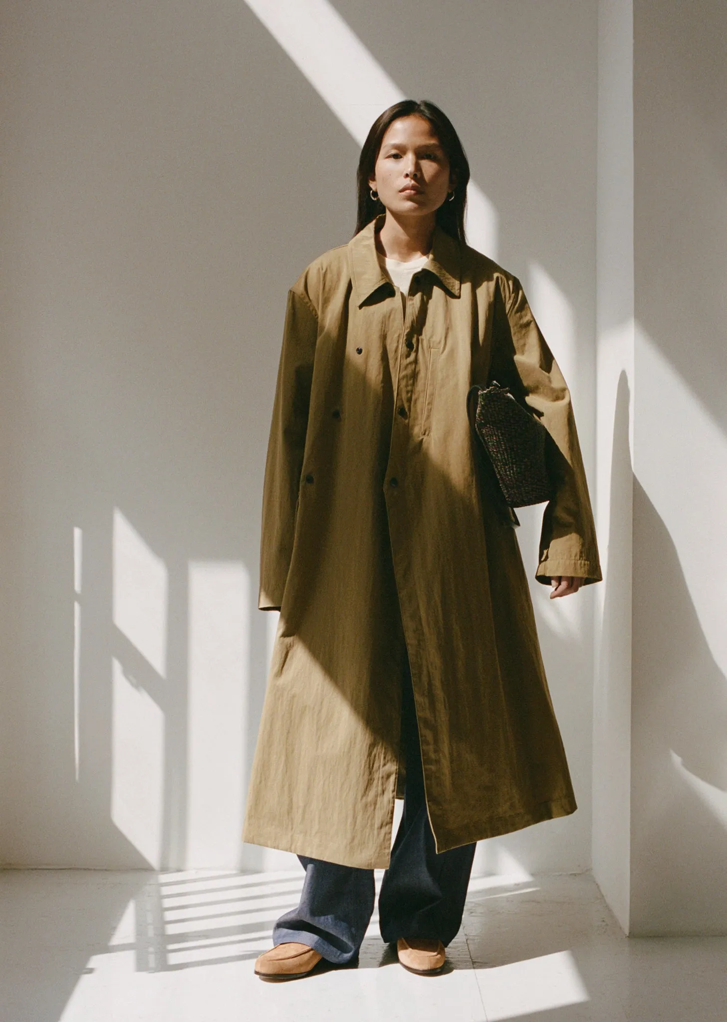 Cotton Blend Asymmetrical Raincoat — Ochre Khaki