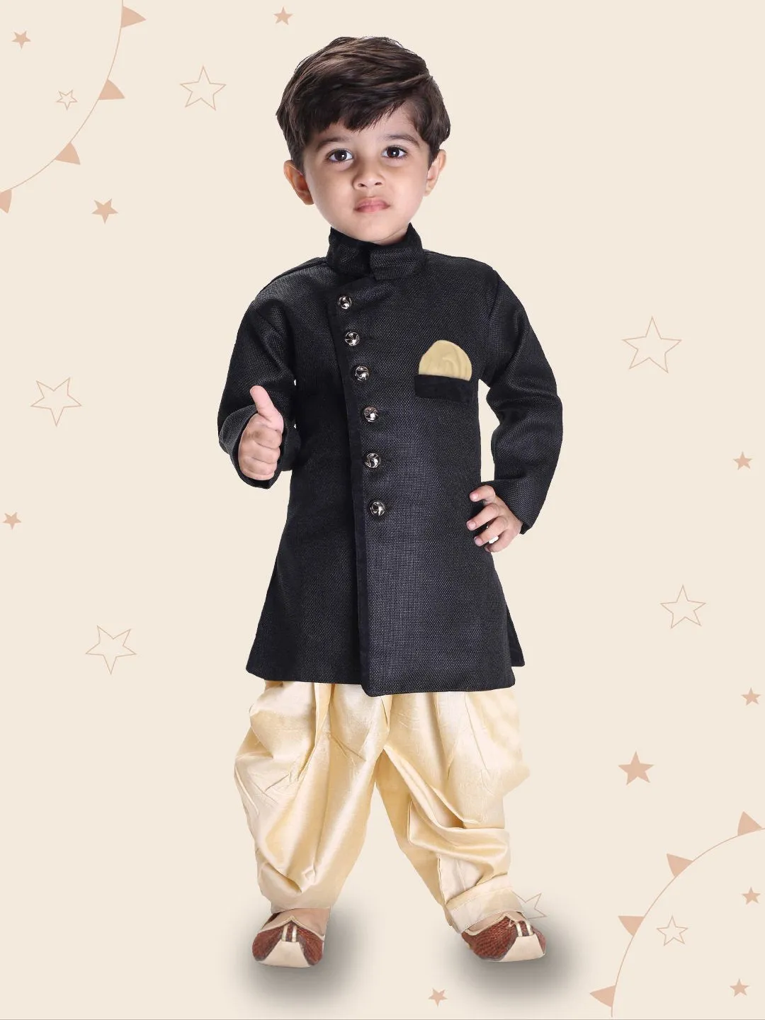 Cotton Blend Sherwani Set With Dhoti Pant for Boys - Vastramay Boys