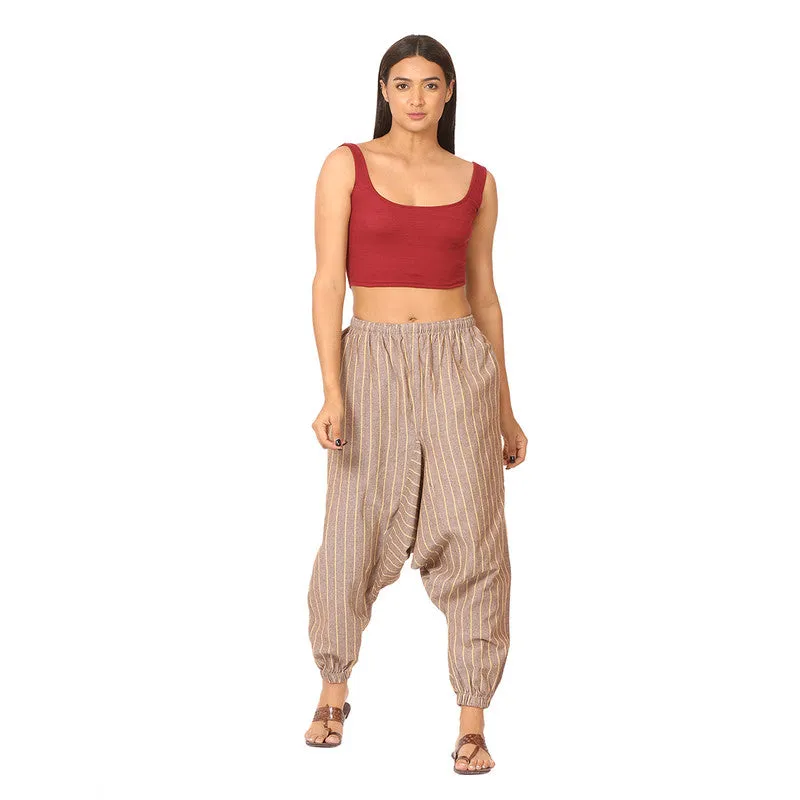 Cotton Harem Pants for Women | Brown | Stripes