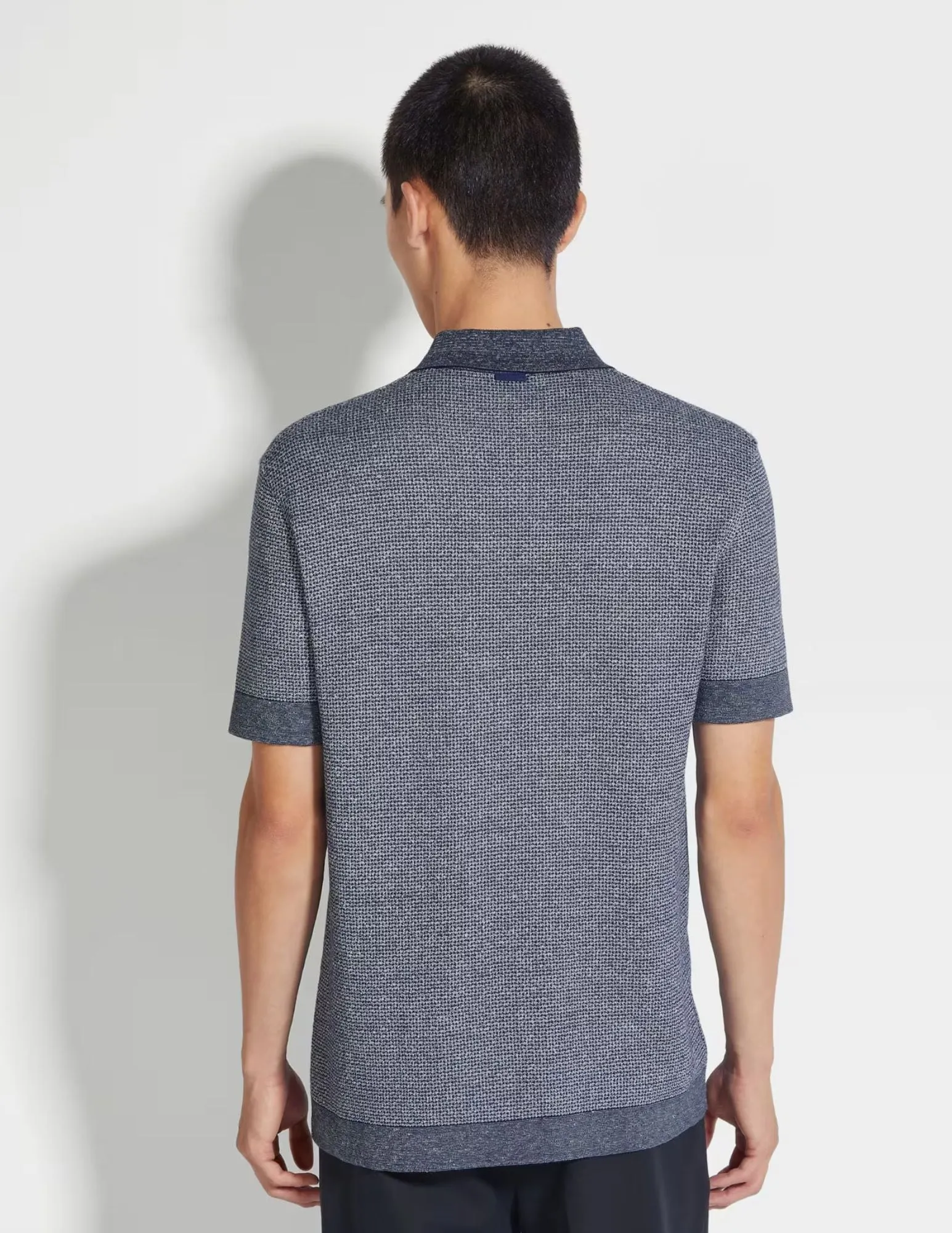 Cotton Linen and Silk Polo | Utility Blue