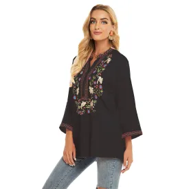 COTTON PLUS SIZE LOOSE EMBROIDERED TOP_CWTBLL0823