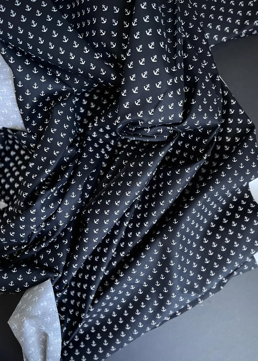 Cotton Poplin Fabric, Ahoy Black