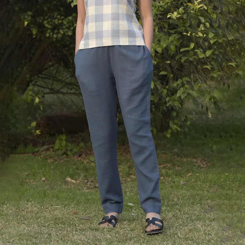 Cotton Trouser For Women | Ankle Length | Relaxed Fit | Navy Blue