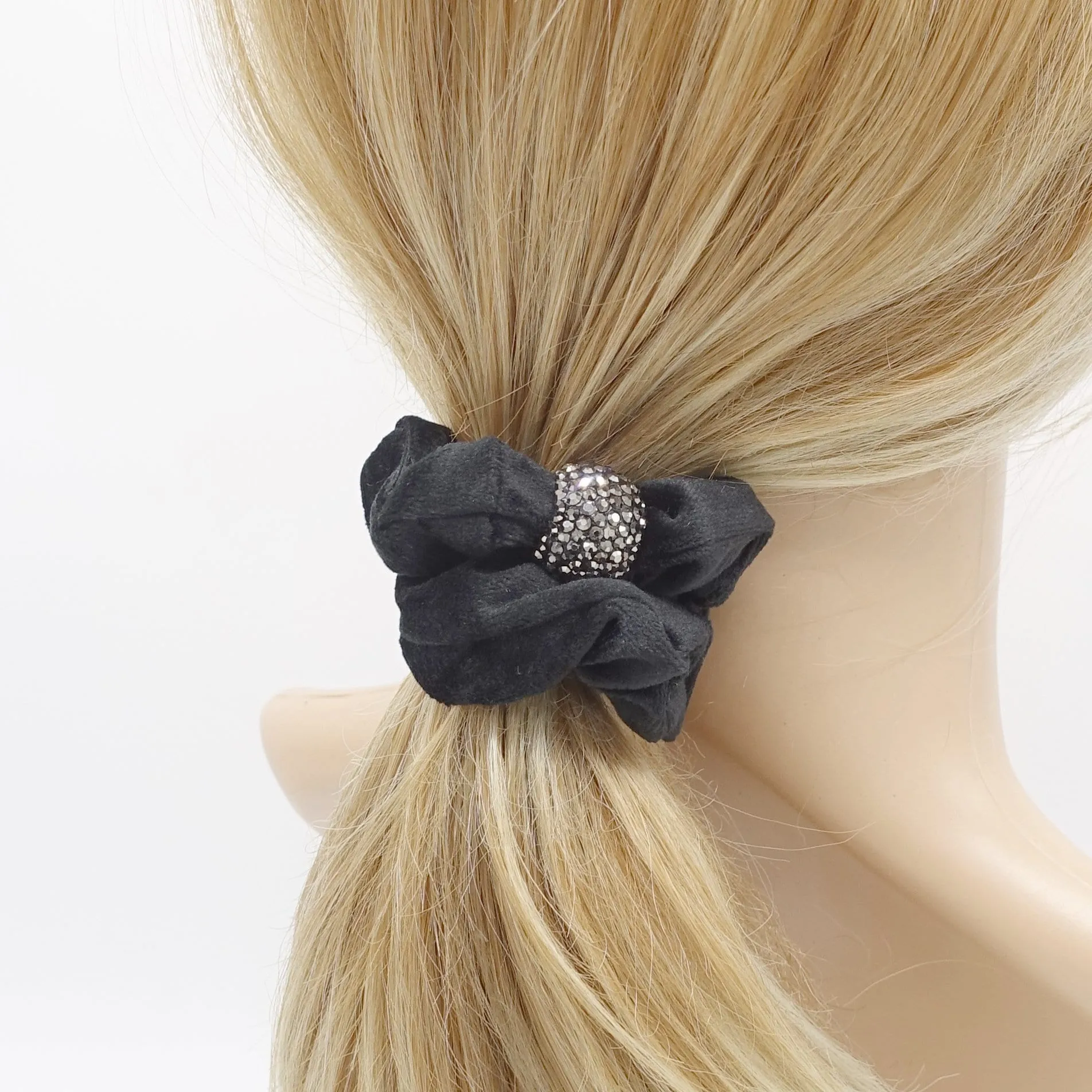 cotton velvet scrunchies, medium scrunchies, velvet rhinestone scrunchies for women