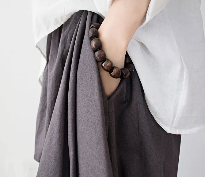 Cotton Wide Leg Pants Gray Women Trousers P4101