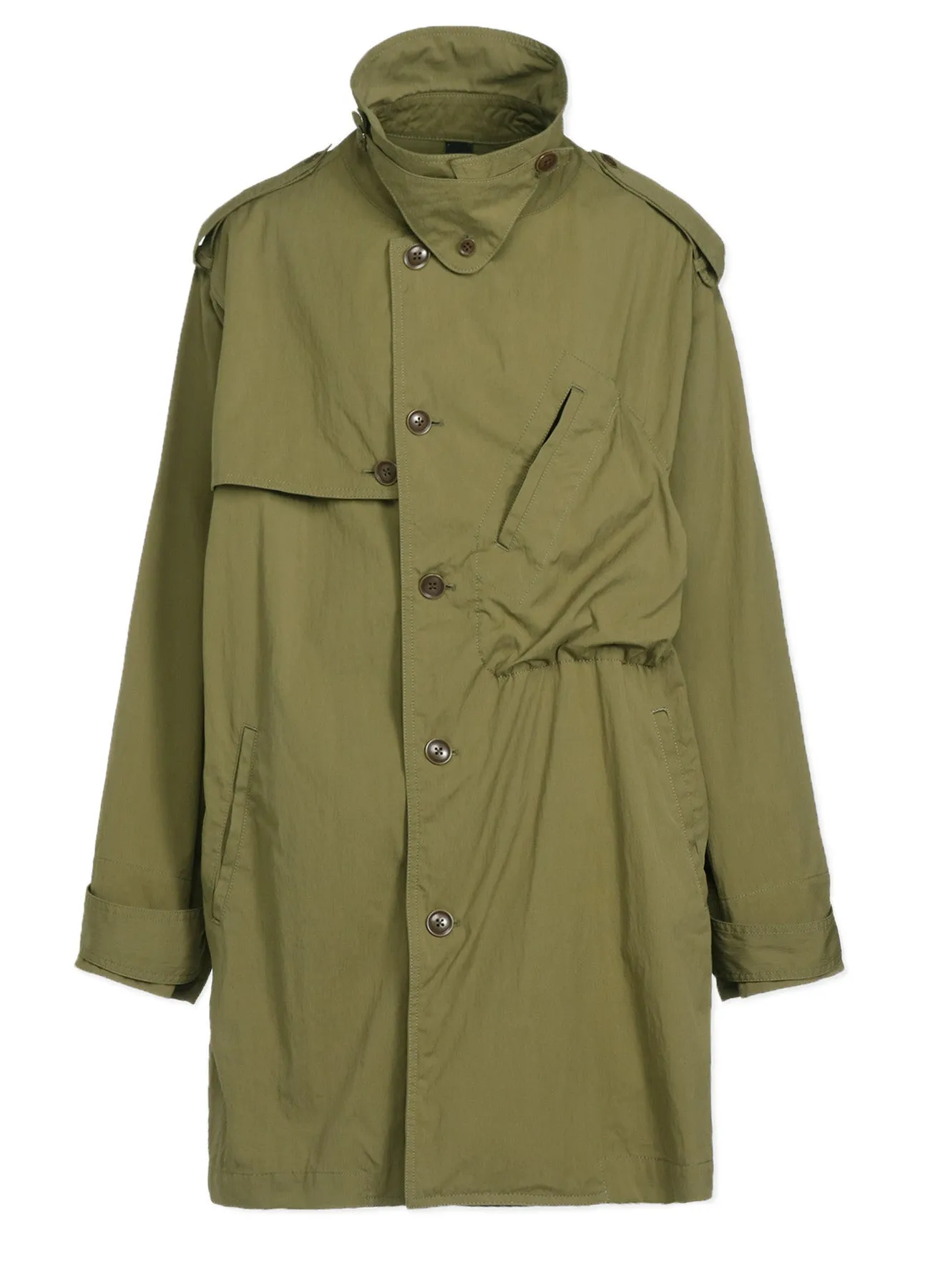 COTTON/NYLON OXFORD ZIPPER TRENCH COAT WITH FULLED WOOL GAUZE POCKETS