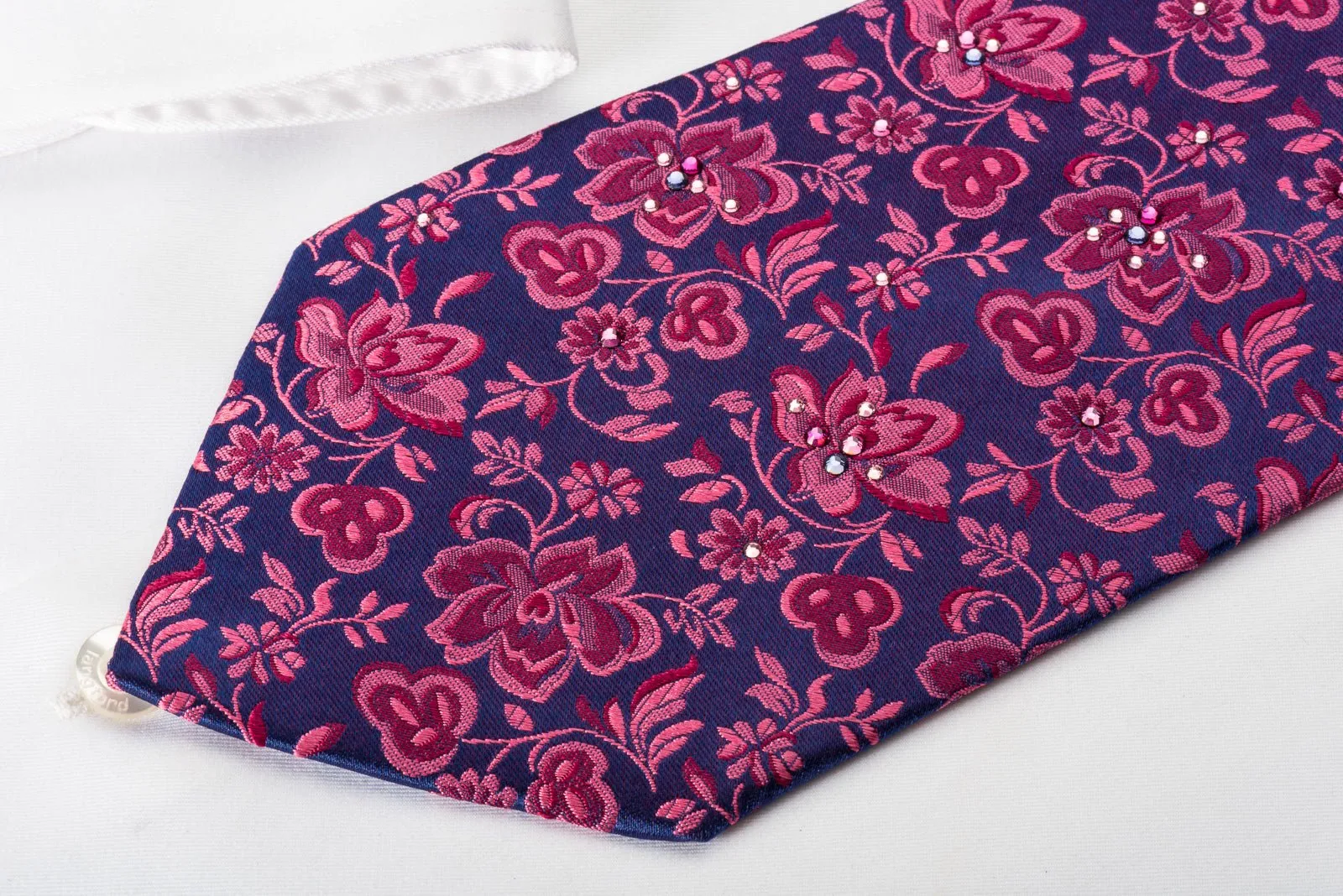 Countess Mara Silk Necktie Purple Floral On Blue Sparkling With Rhinestones