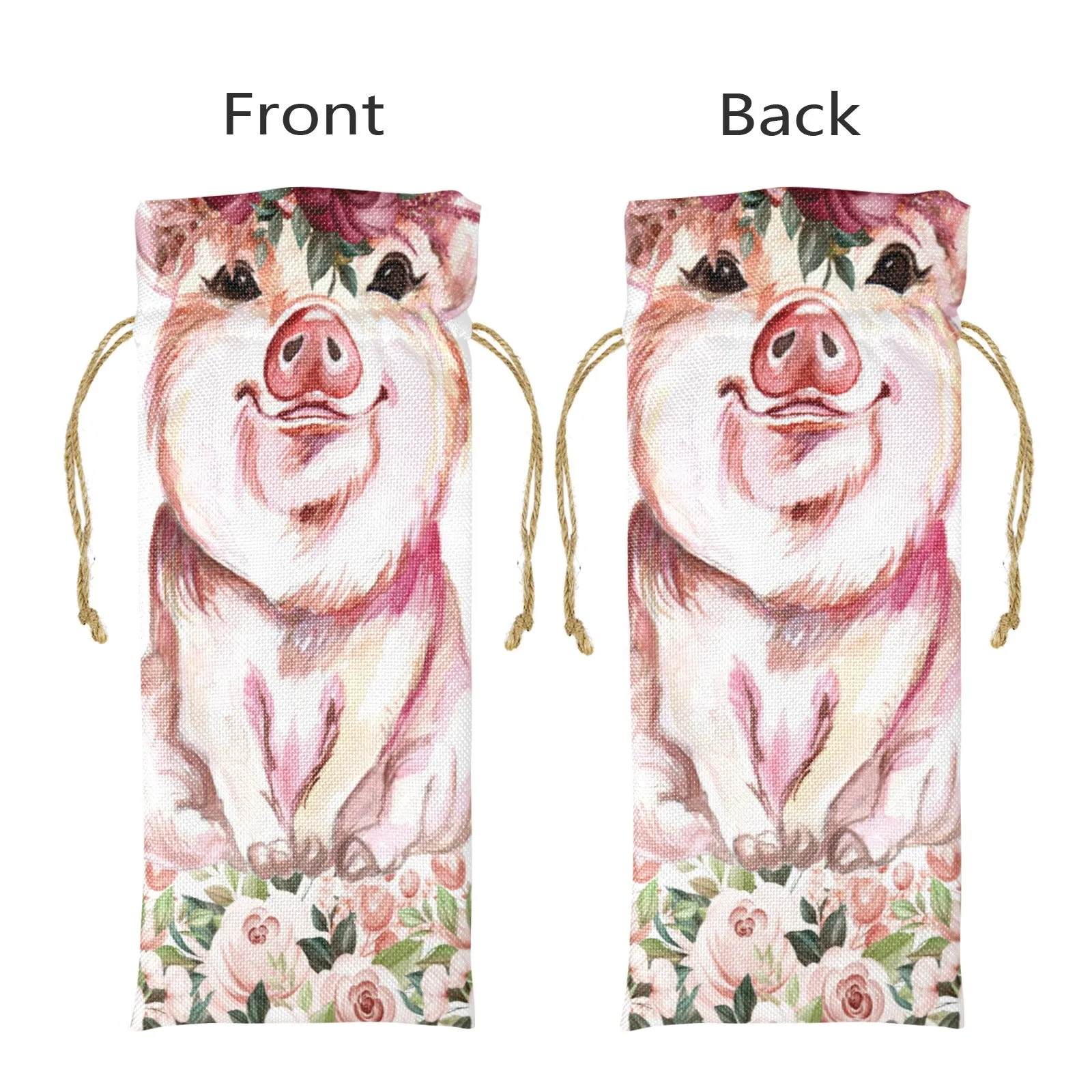 Country Pig awd1375 Linen Wine Bottle Bag